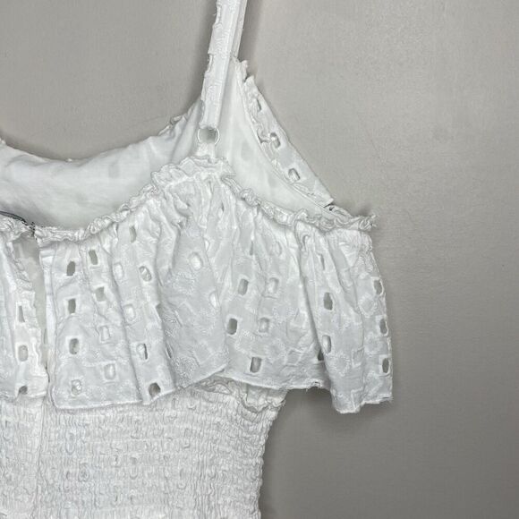 SLATE & WILLOW Ruffle Dress Women Large White Eyelet Midi Tiered 100% Cotton - Picture 10 of 15